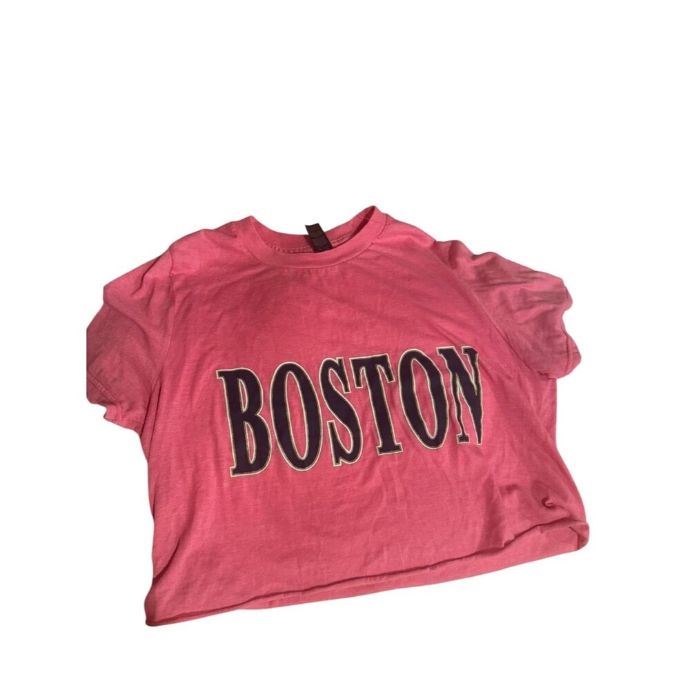 Boston Cropped Graphic Tee in Coral Pink size small